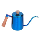 600ml Stainless Steel Manual Coffee Pot Long Narrow Spout Pour Over Kettle with Wooden HandleBlue V1294-YM0710-3118210281012