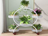 Fin White Metal Plant Stand 6-Potted Flower Pot Holder W Wheels 4 Tier Display Shelf V767-HJ-ZT112-WT