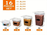 food storage containers, thickened PP containers, airtight food containers, food-grade storage, V1102-122-43851-WHT-16PCS