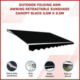 Outdoor Folding Arm Awning Retractable Sunshade Canopy Black 5.0m x 2.5m V63-842781