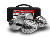30KG Chrome Dumbbell Set Weight Dumbbells Home Gym Training Fitness BarBell Case V610-GYM-DUM-30KG-SIL