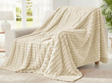 Updated Grey Throw Blanket for Couch and Bed- Super Soft and Warm 3D Checkered Fluffy Fuzzy Fleece V1107-114-55048-BEG3