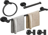 10pcs Matte Black Bathroom Hardware Set, Including 24in Retractable Hand Single Towel Bar with V1079-T0WEL1024