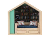 Miniature Bookshelf Handmade Wooden House Model with Small Pillows Funny Mini Bookshelf Ornament for V1294-YM0901-3115240127511
