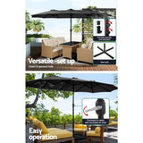 Instahut 4.57m Outdoor Umbrella w/Base Stand Beach Pole Garden Tilt Black UMB-POLE-4-BASE-50N-BK