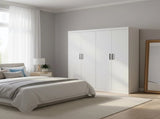 4 Door White Wardrobe Cabinet Hanging Rail, Shelves & Black Handles V63-953111