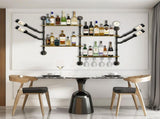 Industrial Pipe Bar Wall Liquor Shelf Floating Shelves with Wine Glass Holder V767-JJ-ZZ1431
