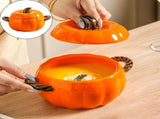 Mini Dutch Oven, Yellow Pumpkin-Shaped Ceramic Casserole with Lid, Versatile Baking and Serving Dish V1370-AZ4-17284