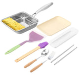 Pan Set with Spatula Brush and Utensils, Stainless Steel Japanese Omelette Pan, Nonstick Rectangle V1369-AZ3-W-08771