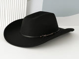 Western Cowboy Hat - Black Wide Brim Cowboy Hat with Leather-Look Band, Metal Rivet and Square V888-ELOSUNG57114-1