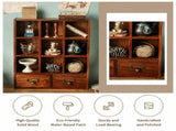 Vintage Wooden 9-Grid Open Desktop Organizer with Double Drawers and Durable Metal Handle V888-ELOSUNG52749