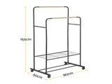 Artiss Clothes Rack Double Rod Airer Rail Coat Stand Hanger Storage Shelf HANGER-B-11-2T-BK
