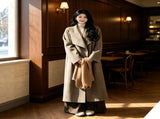 Women Oversized Lapel WoolBlend Coat, Nut Brown, Size S, Transitional EarlySpring Outwear, Relaxed V1221-XM-LB5085-ZS151