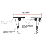 Bike Hoist Garage Lift Pulley System 60kg Steel Black 2 Rack Hooks V1369-AZ3-W-15968