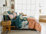 Teal Terracotta Dahlia Bloom Comforter Quilted Doona Set V745-AB011142AJ3