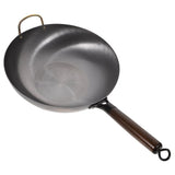 10.5 Inch Iron Wok Pan with Wooden Handle, Black Multifunctional Frying, Cooking, and Grilling Pan V1370-AZ4-19929