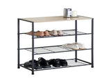 CARLA HOME 4 Tier Shoe Rack with Mdf Top Shelf - Metal - Brown - Rustic - Steel - Metal Mesh Shelves V178-36472