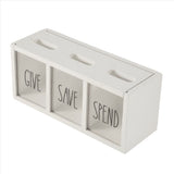 2X Wooden Give Save Spend Money Saving Box for Kids, Countertop Kid Piggy Bank for Daily Cash, White V1370-AZ4-07680