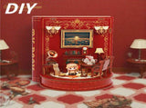 DIY Book Nook Kit Book Theater 3D Wooden Puzzle Miniature Dollhouse Bookshelf Insert with LED Light, V888-ELOSUNG50316