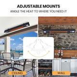 THERMOMATE 2000W Electric Outdoor Strip Heater, Carbon Fiber Element, Wall Ceiling or Hanging Mount, V219-HTREHTTHS2KA