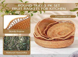 Handwoven Rattan Woven Basket Set of 3, Handmade Bread Serving Basket for Breakfast and Kitchen V1237-ZY-924-220