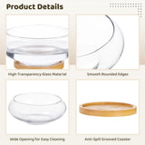 4PCS Lotus Bowl Planters with Wood Trays, 6" Round Glass Vase for Hydroponics, Fish Bowl Design, V1369-AZ3-W-08770
