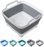 9 L Collapsible Dishpan with Drain Plug and Carry Handles, Foldable Wash Basin for Dishes, Cleaning, V1189-LC-AMZ-00075