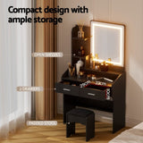 Artiss Dressing Table Set Stool Led Black FUR-V-DRESS03-LED-BK-AB
