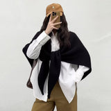 Black Retro Wool Blend 190x70cm Knitted Triangle Scarf - Multifunction Warm Shawl Wrap with Elegant V888-ELOSUNG49956
