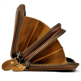 Vegetable Tanned Distressed Top Grain Leather Double Zip Long Wallet, Vintage Genuine Leather V1232-SNB-NS-004