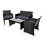 Gardeon 4 PCS Outdoor Sofa Set with Storage Cover Rattan Chair Furniture Black ODF-RATTAN-4PC-AB-BK-COVER