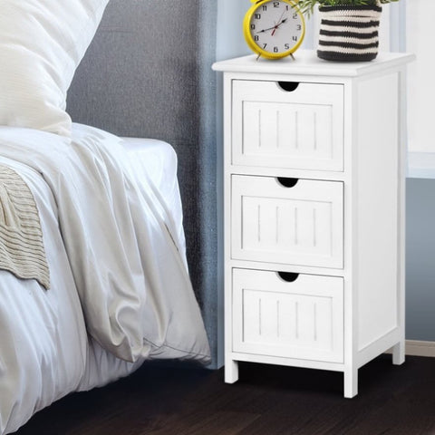 Artiss Bedside Table Bathroom Storage Cabinet 3 Drawers White ST-CAB-3D-WH