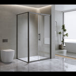 Adjustable 1500x800mm Single Door Corner Sliding Glass Shower Screen in Black V63-846271