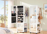 Artiss Lockable Jewellery Cabinet, Mobile Frameless Mirror, White JC-B-ROT01-170-WH