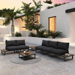 Modern Outdoor 7 Piece Lounge Set with Slatted Polywood Design Tables V264-OTF-535A-BLK-7PC