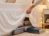 Twin XL Dorm Bed Skirt Extra Long Drop Wrap Around Elastic Dust Ruffle White Soft Fabric Machine V1369-AZ3-W-11039