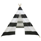 Kids Teepee Tent Linen Wood Black White Stripe Playhouse Indoor Garden V178-66795