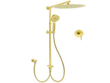 WELS Brushed Gold 2in1 Large Round Shower 12" Rain Head 3 Mode Handheld Sliding Rail Mixer Set V1233-SC842GHR002M4CGKSR112GKRD201G