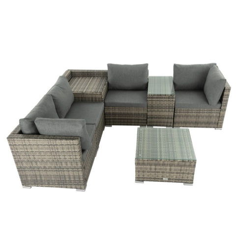 7PC Outdoor Wicker Lounge with Storage Corner V264-OTF-530S-LGR-OTF-508-LGR