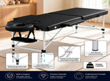 Zenses Massage Table 55cm Portable 2 Fold Aluminium Beauty Bed Black MT-ALUM-2FOLD-BK-55