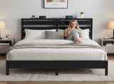 Artiss Bed Frame Double Size LED Metal Bed Base with Charging Station MBED-D-POR-D-BK-AB