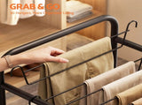 Artiss Pants Trolley Mobile Clothes Rack Clothing Stand with 30 Hangers Wheels Storage Organizer Bag HANGER-B-14-WHEEL-BK