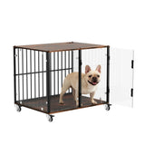Anti-Bite Glass Indoor Dog Cage - Modern Furniture Style Dog Kennel End Table with Lockable Wheels V767-P-XGB-12M