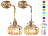 Battery Operated Wall Sconces Set of 2, Vintage Amber Glass, Rechargeable, Remote Dimmable V1263-JX-5779