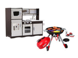 Keezi Kids Kitchen Playset BBQ Grill Toy with Wooden Pretend Play Set 80cm PLAY-WOOD-BBQ-MODERN-BK