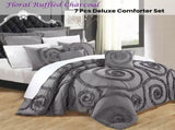 Ramesses Floral Ruffled Charcoal 7 Pcs Deluxe Comforter Set Queen V442-KIT-COMFORTER-7PCSFLORAL-CHARCOAL-QS
