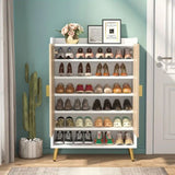 NNETMLT 7-Tier Shoe Storage Cabinet with Adjustable Shelves, Wood and Gold V728-BD176168