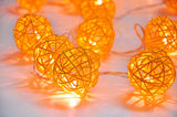 1 Set of Orange 5cm Rattan Cane 50 Ball Battery Powered LONG 5m String Lights Christmas Gift Home V382-ORANGERATTBALLBATT50