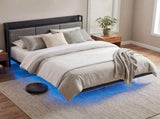 Levede Floating Bed Frame Double LED USB Power Storage Headboard Metal Base BF1085-D-DGY-AU