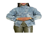 Women'S Classic Denim Jacket - Single Breasted, Full Sleeve, Patchwork Design for All Seasons Light V1192-AZ-W-20749